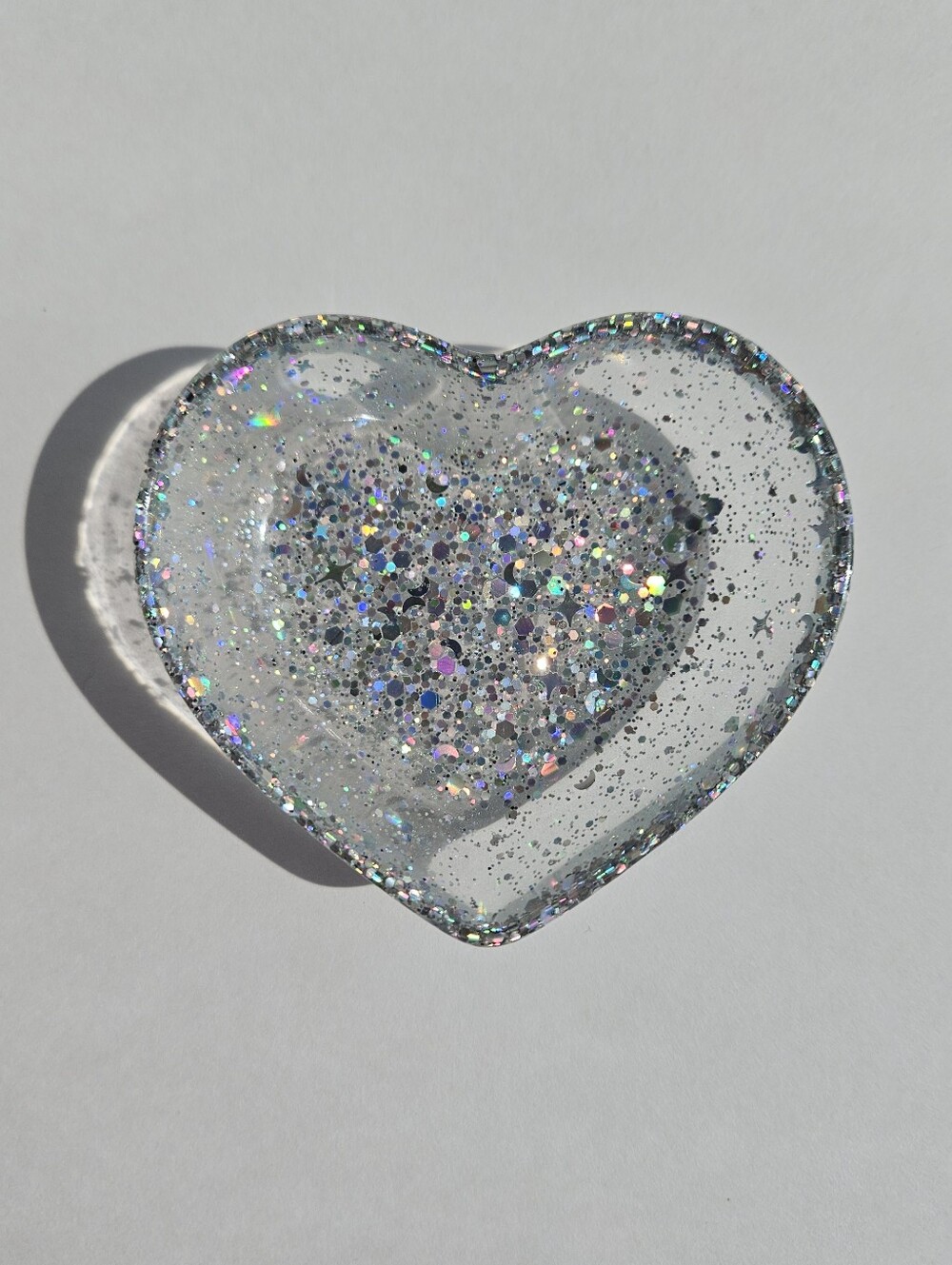Handmade Holographic Silver Glitter Mini Heart Resin Dish Princess Fairycore Tra